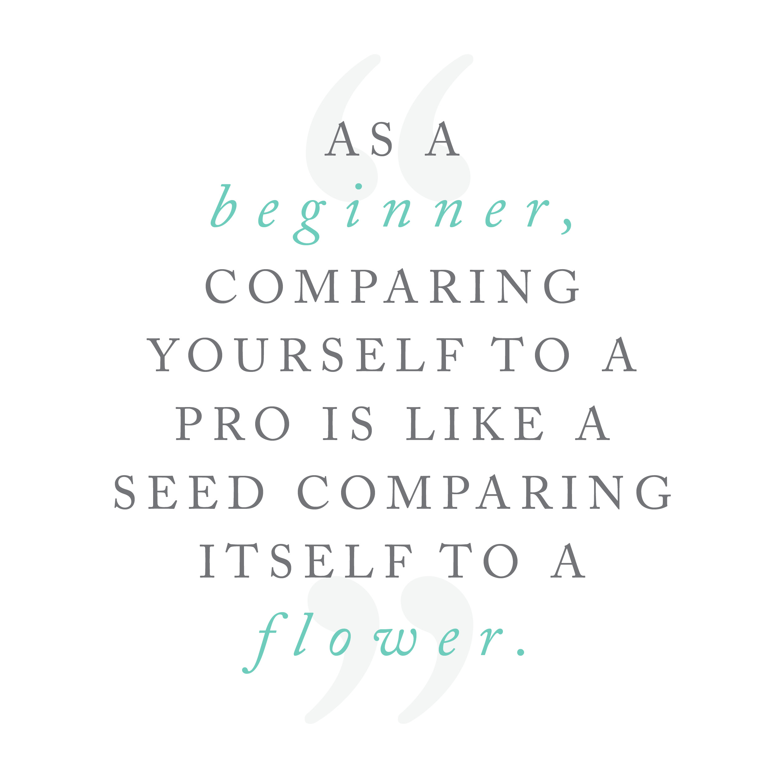As a beginner, comparing yourself to a pro is like a seed comparing itself to a flower