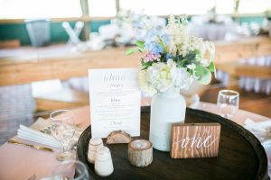 menu card and table number for a rustic wedding